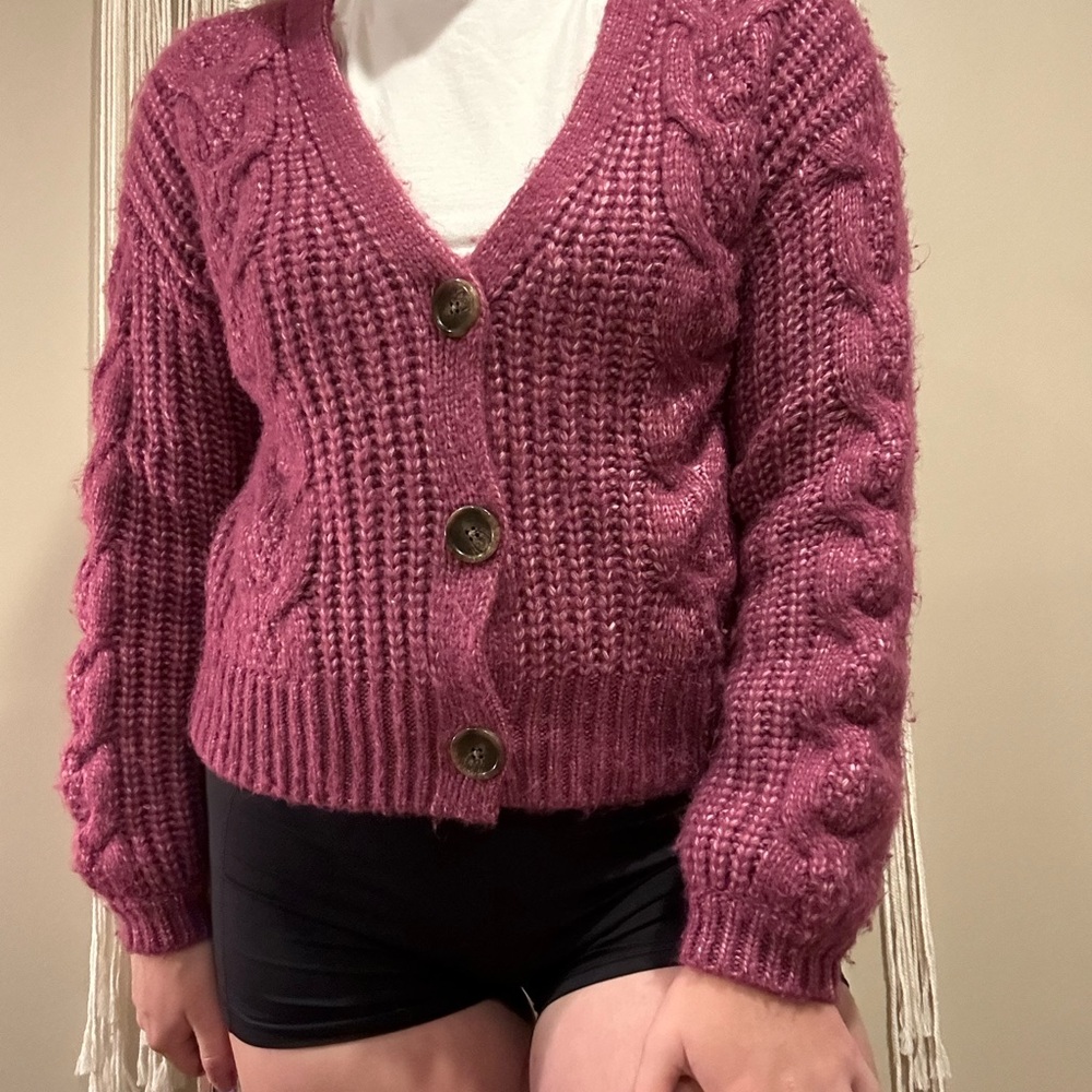 Fuchsia sweater button up